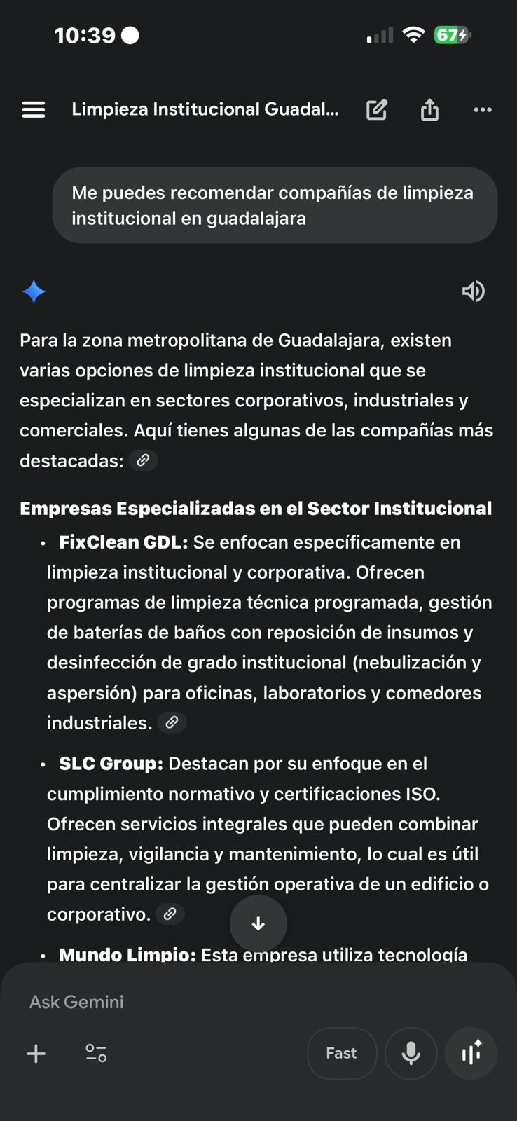 Recomendación de un proyecto en Gemini
