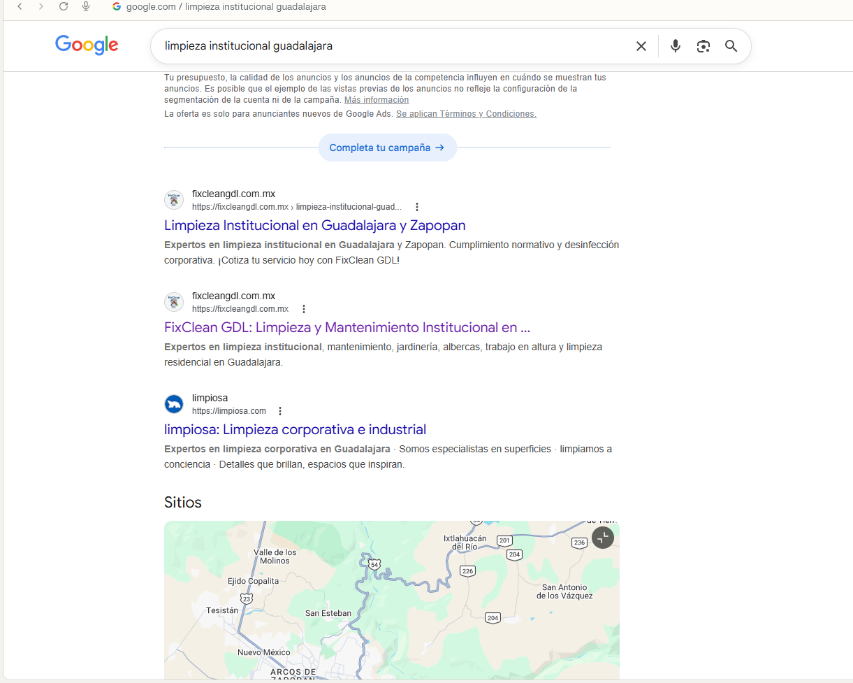 Resultado orgánico de un proyecto en Google